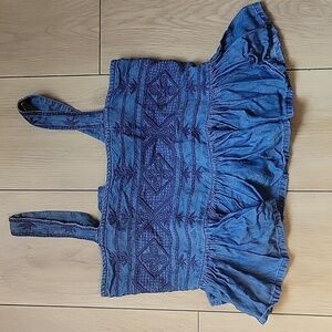 American Eagle Denim Blue Embroidered Babydoll Tank Top size XS